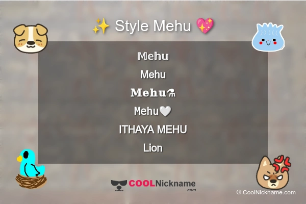 Stylish Nickname for Mehu