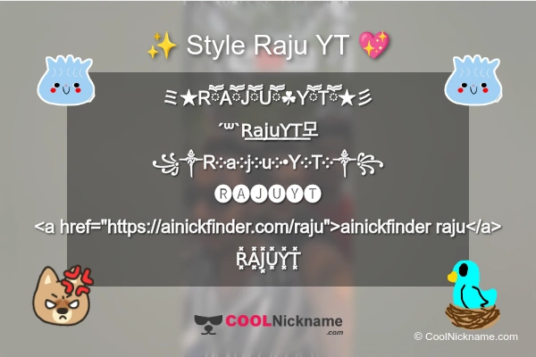 Stylish Nickname for Raju YT