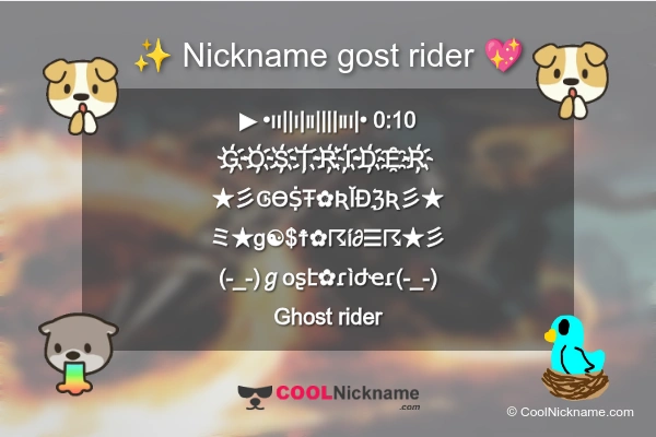 Stylish Nickname for gost rider